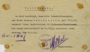 Huib Chel - Vervalsing met NSDAP stempel uit Dachau